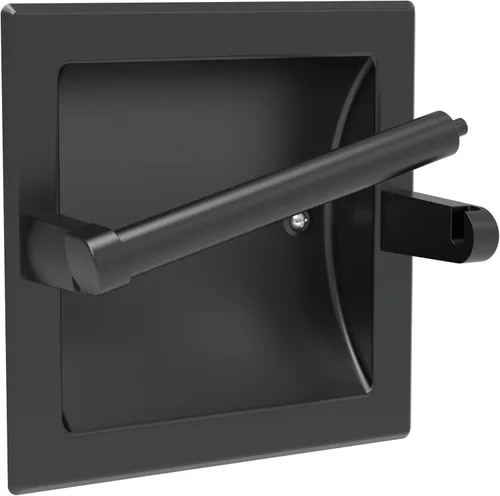 Soporte de Papel Higiénico Negro Mate Empotrado para Rollos Grandes, Soporte de Papel Higiénico Negro Pivotante de Acero Inoxidable para Montaje en