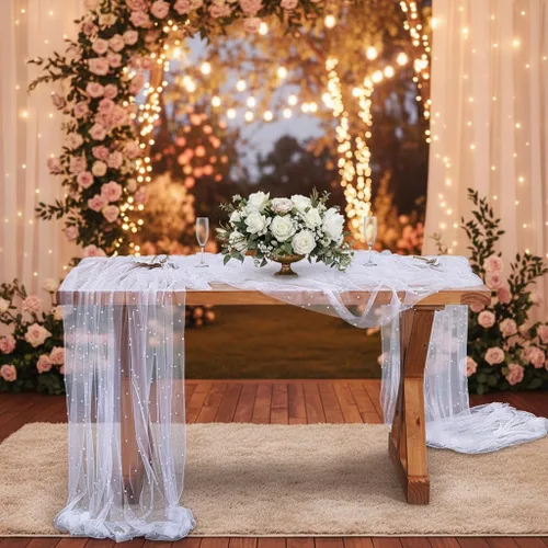 Miniatura 4 de Mantel de boda de 10 pies de gasa y tul perla