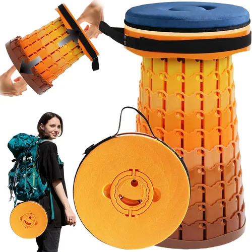 Miniatura 14 de Taburete plegable XXL mejorado 2026 con cojín grueso, taburete plegable telescópico de 19.7 pulgadas de altura a 11.8 pulgadas de profundidad