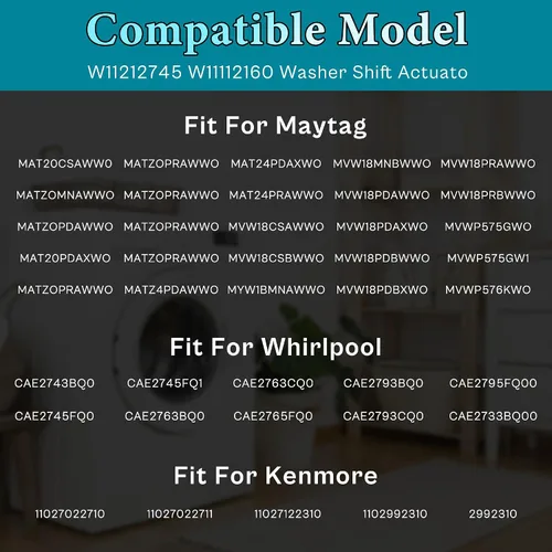 Miniatura 4 de W11212745 AWP42172 50SM21-1-221B Actuador de cambio de arandela para Whirlpool May.tag Ken. Más reemplaza a W10913953 W11481722 AP6327693 MVWX655DW1