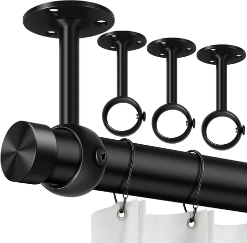 Miniatura 13 de TOKPLNU Soporte de Barra de Cortina de Techo, Soportes de Barra de Cortina de Techo Resistentes, Ganchos Colgadores Negros para Barras de Cortina