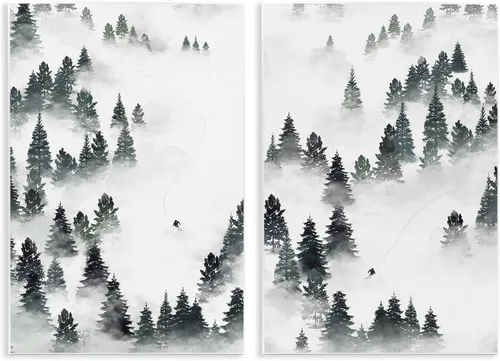 Stupell Industries Ziwei Li - Juego de 2 piezas de arte de pared de madera, diseño de pistas de esquí de invierno
