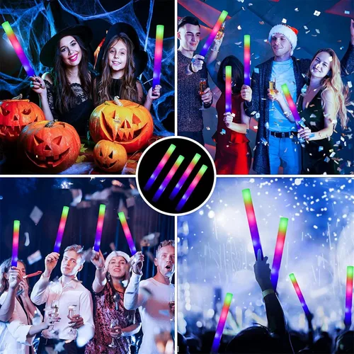 Miniatura 6 de 24 varillas de espuma iluminadas, bastones de espuma LED brillantes con 3 modos de efecto intermitente colorido, brillan en la oscuridad