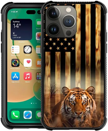 Miniatura 28 de DAIZAG Compatible con iPhone 13 Pro Max, Funda de TPU Protectora Anti-Arañazos Todo En Uno, Fundas para Hombre Mujer - Motivo de Madera Americana