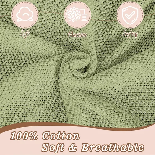 Miniatura 3 de YOYI YOYI Manta de punto para bebé, mantas de algodón orgánico para bebé, mantas de punto trenzado neutro suaves para niñas y niños, color verde, 40