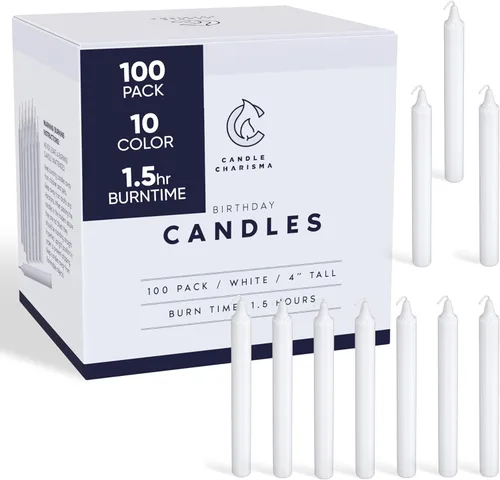 Candle Charisma 100 Velas de Hechizo Blancas - Velas Chime de Parafina Sin Fragancia de 4", Sin Humo y Sin Goteo, Velas de Colores, 1.5 Horas de