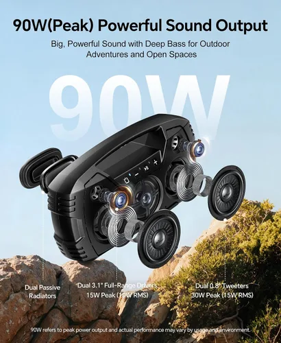 Miniatura 2 de Altavoz Bluetooth impermeable IPX7, 40 W (60 pico), altavoces inalámbricos portátiles con subwoofer, tiempo de reproducción de 32 horas, sonido