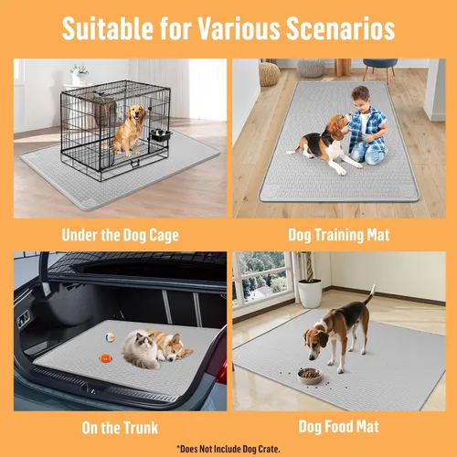 Miniatura 7 de Tapete de silicona para cama de perro, 34 x 22 pulgadas, tapete para jaulas de perro, alfombrilla para perrera con borde elevado, lavable