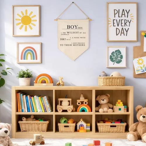 Miniatura 7 de Bandera colgante de lona con texto en inglés «Boy the Wildest of All Animals», «A Noise With Dirt On It», letrero decorativo de pared para bebés