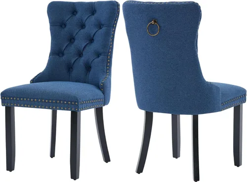 Miniatura 28 de Juego de 2 sillas de comedor de terciopelo, silla de comedor tapizada de alta gama con tirador de anillo en la espalda, adorno de clavos y patas