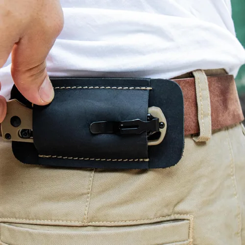 Miniatura 6 de Topstache Funda para Cuchillo, Funda de Cuchillo Hecha a Mano, Funda de Cuero de Transporte Horizontal para Cinturón, Organizador de Bolsillo EDC