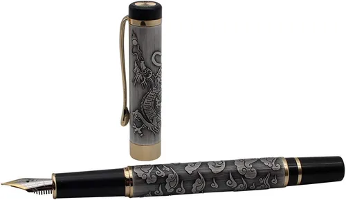 Miniatura 4 de Ancient Silver Jinhao Dragon - Juego de plumas estilográficas ejecutivas de punta fina, colección de bolígrafos vintage, bolígrafo de negocios