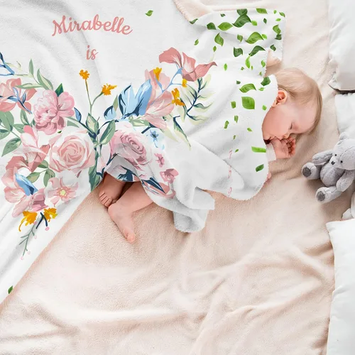 Miniatura 4 de Manta de hito para bebé personalizada con nombre, manta personalizada de flores en forma de mariposa con tabla de crecimiento calendario, manta