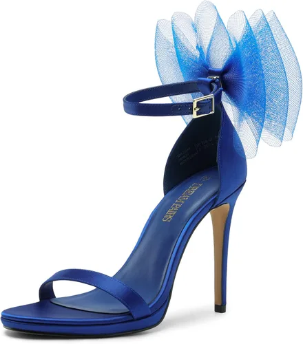 DREAM PAIRS Women's High Heels for Women Adjustable Mesh Bows Stiletto Open Toe Ankle Strap Heeled Sandals Wedding Bridal Party Prom Sexy Dress
