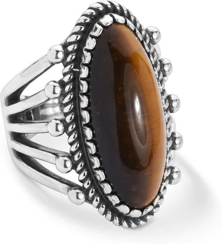 Anillo ovalado con piedras preciosas de ojo de tigre de color marrón americano del oeste, tallas 5 a 10, Metal Metal Piedra preciosa, ojo de tigre