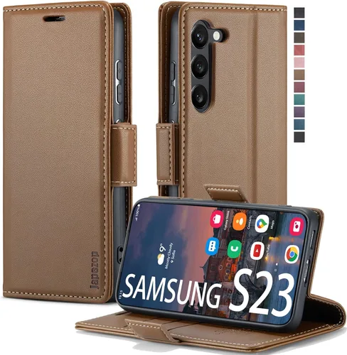Miniatura 29 de Funda para Samsung Galaxy S23 5G, funda tipo cartera para Samsung Galaxy S23 5G con bloqueo RFID, tarjetero y función atril magnético, funda