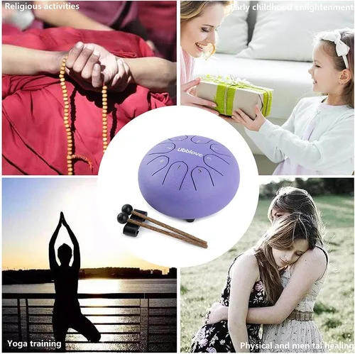 Miniatura 6 de Ubblove Tambor de lengua de acero para niños: 8 notas 6 pulgadas clave de C Metal acero tambores instrumento con bolsa para meditación, yoga, Púrpura