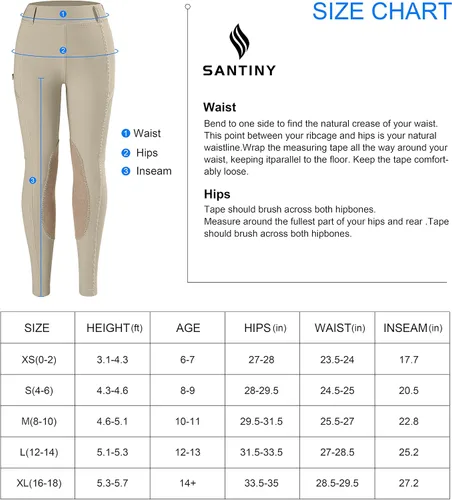 Miniatura 7 de SANTINY Pantalones de equitación para niñas con bolsillos con cremallera para niños, pantalones ecuestres elásticos con parche en la rodilla