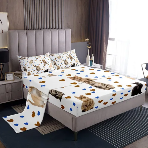Miniatura 11 de Feelyou Juego de ropa de cama de tamaño individual con diseño de gato colorido para niños, adolescentes y niñas, decoración de habitación de gato