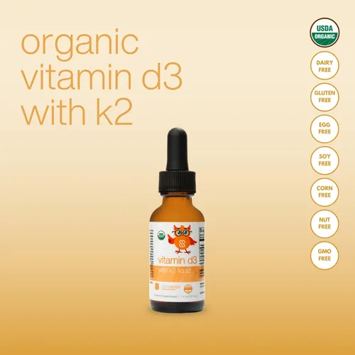 Miniatura 4 de Vitamina líquida orgánica D3 con K2 por la Dra. Ana Maria Temple Apoya huesos fuertes y salud inmunológica Certificado orgánico USDA Base