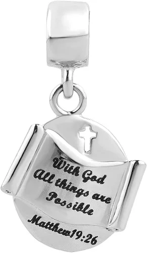 Miniatura 2 de StickAny - Abalorio de cruz con Dios All Things are Possible - Colgante religioso para pulseras europeas