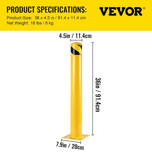 Miniatura 7 de BestEquip Bolardo de seguridad 36-4.5 Bolardo de barrera de seguridad 4-1/2" DE 36" de altura Revestimiento de polvo amarillo Tubo de acero Barrera