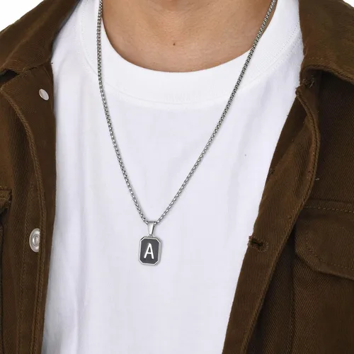 Miniatura 5 de Hisatan Collar con inicial para hombres y mujeres, collares con colgante de letra A-Z, color negro, plateado, cuadrado, capital, para hombre, acero