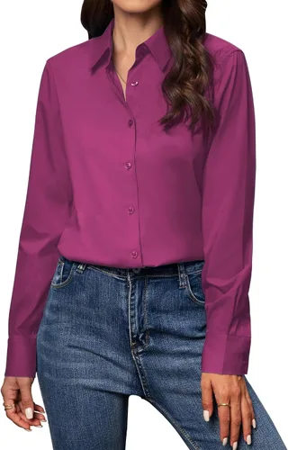 Miniatura 17 de Gleeivy Camisas con botones para mujer de ajuste clásico, camisa de vestir, camisa de trabajo, de negocios, casual, de manga larga, blusa, tops A