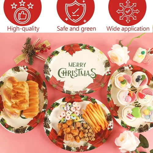 Miniatura 4 de 50 PCS Platos de Papel Ovalados de Navidad Grandes de 11" Desechables Tema de Flor de Pascua Decoraciones de Fiesta Suministros Florales de Invierno