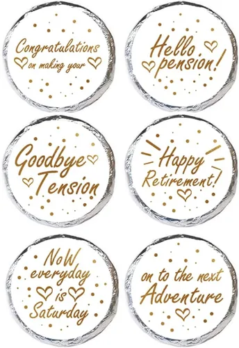 FujLoy Adhesivo de feliz jubilación de oro negro, 5 hojas de 270-6 diseños autoadhesivos, etiquetas adhesivas circulares, recuerdos de fiesta de