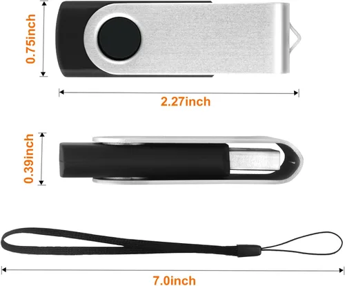 Miniatura 7 de Paquete de 10 unidades de memoria USB 2.0 a granel con cordones, memorias de fotos de memoria giratoria para almacenamiento de datos y copia