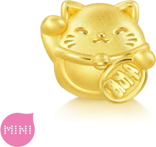 Miniatura 2 de CHOW SANG SANG 999 24K oro macizo Maneki Neko Lucky Cat Mini Charm Pulsera para Mujer 92307C, Oro, Sin gemas.