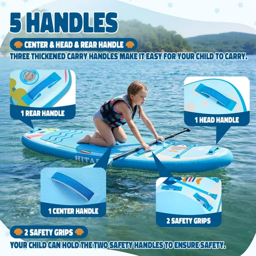 Miniatura 4 de Tabla de remo para niños con accesorios de SUP, tabla de remo para niños duradera, ligera y estable, cubierta antideslizante ancha, tablas de remo