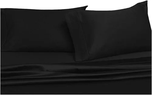 Miniatura 2 de Royal Hotel Bedding Juego de sábanas de 3 piezas de 550 hilos, 100% algodón peinado, liso satinado, bolsillo profundo de 3 piezas, color negro sólido