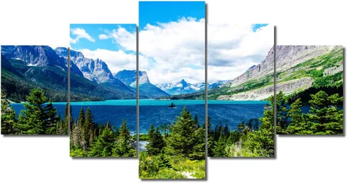 Miniatura 83 de TUMOVO Lienzo decorativo para pared de sala de estar, 5 paneles de naturaleza, Alaska, Estados Unidos, autopista alrededor de montañas, paisaje