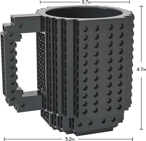 Miniatura 4 de DAYMOO Juego de tazas de ladrillo integradas con 3 paquetes aleatorios de ladrillos 2 en 1, tazas de café geniales para niños, creativas, Negro
