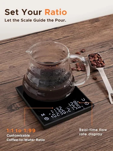 Miniatura 4 de Báscula de café con sincronización automática, báscula de espresso recargable con temporizador, relaciones y pantalla de caudal, 3 modos, grado