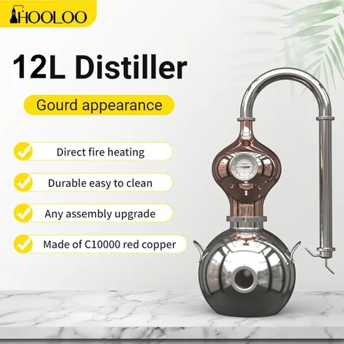 Miniatura 2 de HOOLOO Kit de destilador D15 para uso doméstico, kit de fabricación de acero inoxidable 304 con termómetro, aceite esencial de hidrosol, alcohol