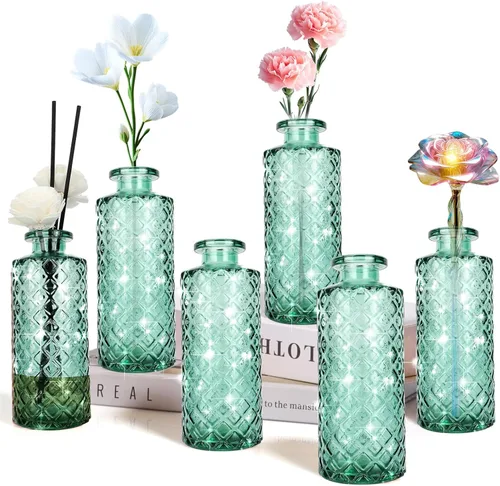Miniatura 9 de Jarrón de cristal, botella de flores, jarrón pequeño, juego de 6, simple, sólido, para mamá o mujer, regalo elegante para el día del padre, Ámbar