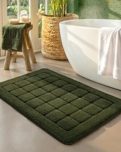 Miniatura 28 de Color&Geometry Alfombra de baño verde de 17 x 30 pulgadas, alfombra de baño de microfibra absorbente y esponjosa a cuadros, alfombra de ducha
