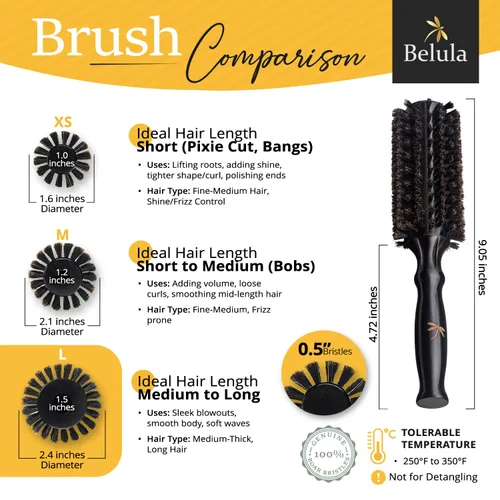 Miniatura 3 de Belula Cepillo redondo de cerdas de jabalí 100% suaves para secado por soplado. Cepillo redondo para el pelo con barril de madera grande de 2.4
