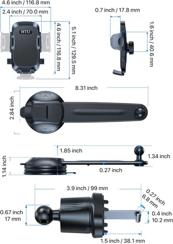 Miniatura 8 de HTU Soporte de teléfono de automóvil con succión más fuerte mejorado, brazo flexible, soporte giratorio para teléfono celular para salpicadero, Negro
