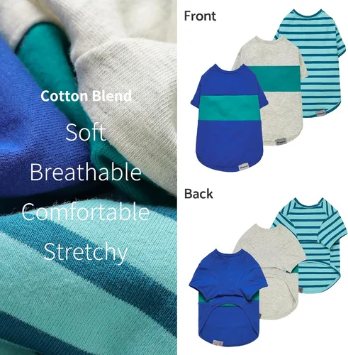 Miniatura 3 de Fitwarm - Paquete de 3 camisas con bloques de color a rayas para perros, ropa de verano para perros pequeños, camiseta ligera y transpirable