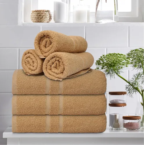 Miniatura 7 de Toallas de baño básicas medianas de 24 x 48 pulgadas, paquete de 6, color beige, suaves y absorbentes, toallas de algodón multiusos para baño, spa