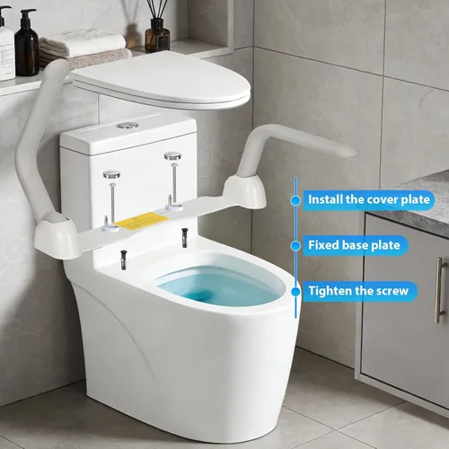 Miniatura 5 de Rieles de seguridad para inodoro para personas mayores, reposabrazos ajustables, ahorro de espacio, elegante y duradero, antideslizante y Gris