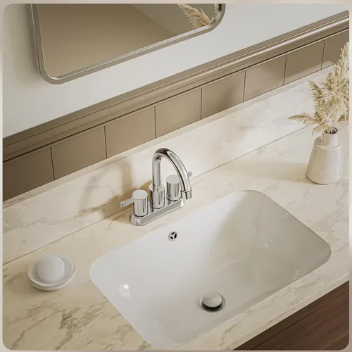 Miniatura 9 de Phiestina Grifo de Lavabo de Baño de Níquel Cepillado de 4 Pulgadas con 2 Manijas Centerset Sin Plomo, con Desagüe Emergente de Cobre y Líneas