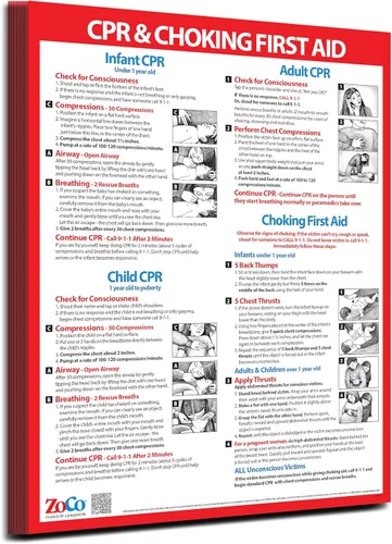 Miniatura 9 de ZOCO - Póster de RCP y asfixia (paquete de 2) - Instrucciones de maniobra Heimlich e instrucciones de primeros auxilios para bebés, niños y adultos