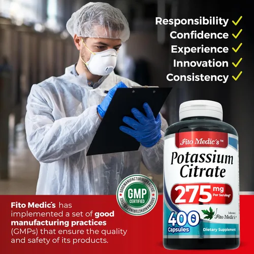 Miniatura 7 de FITO Medic'S Suplemento de citrato de potasio de laboratorio, 400 cápsulas, fórmula de potasio