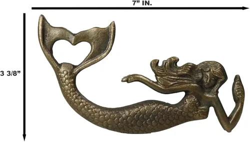 Miniatura 2 de Ebros Gift Rústico Vintage Hierro Fundido Metal Bronce Náutico Costero Sirena Sirena Sirena Mano Soda Cerveza Botella Tapa Abridor Como Sirenas Bajo
