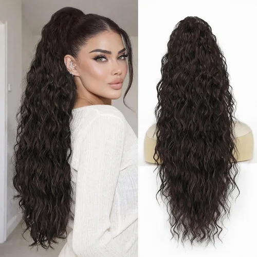 Miniatura 20 de Extensión de cola de caballo con cordón, extensión de cola de caballo larga y rizada para mujeres negras, extensiones de cabello negro de 26